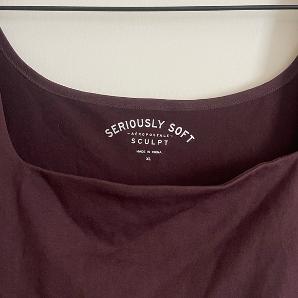 Aeropostale Womens Burgundy Seriously Soft Sculpt Wear 2 Ways Square Neck Top XL - Picture 2 of 4